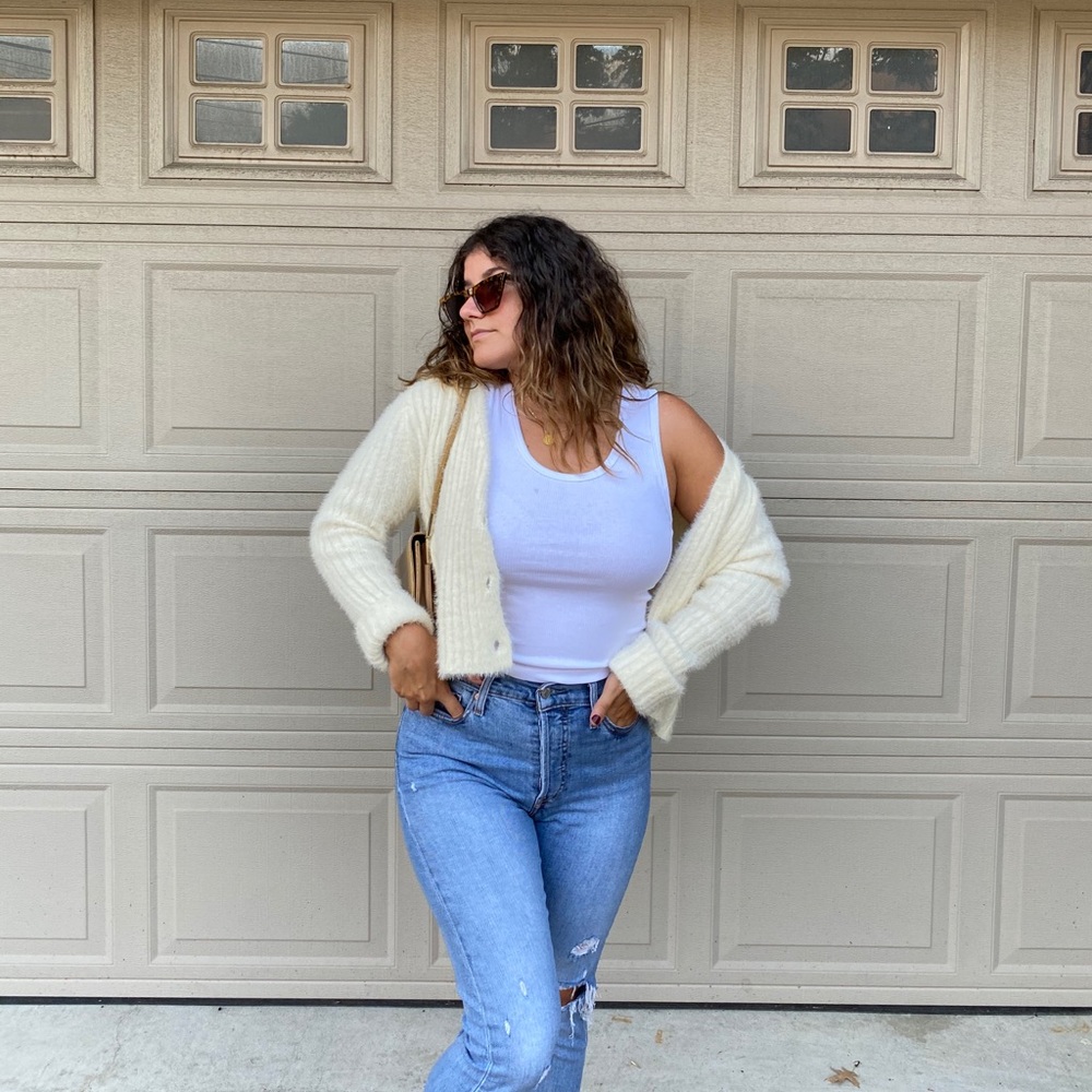 SHE+SKY fuzzy long sleeve cardigan
